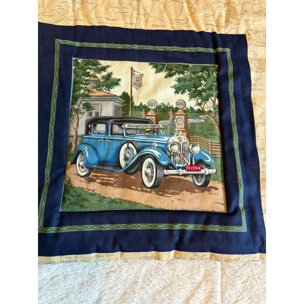 Vintage Handmade Quilted Vintage Antique Cars Throw Blanket and Pillows 42x50